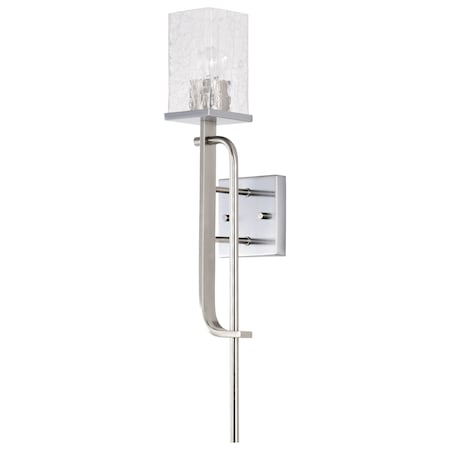 Nuvo Terrace 1-Light Wall Sconce Polished Nickel Crackle Glass 60/7747